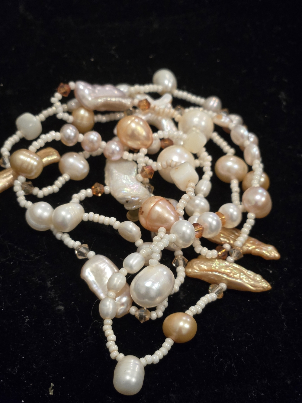 Freshwater Pearl and Bead Strand Necklace - White & Champagne 32"